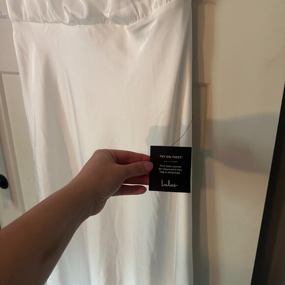 Lulus Distinctive Charm White Satin Asymmetrical Midi Dress - XL, NWT - Picture 3 of 15